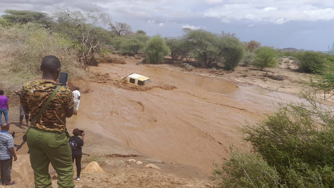 Marsabit county vehicle swept away by flash floods