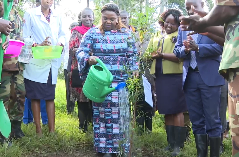 Pastor Dorcas Rigathi leads Bomet University students in planting 10,000 trees