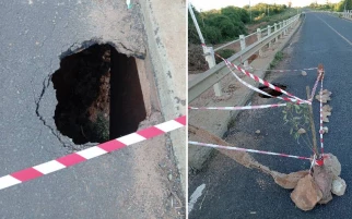 Pedestrians, boda boda riders in danger of falling through giant bridge hole