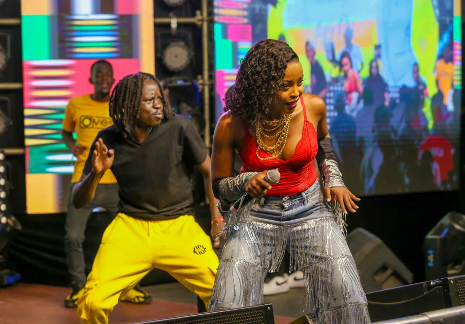 MC Azeezah and Hype Kish on stage during the Tusker Oktobafest regional activation at Club Da Place in Kisumu on Saturday, October 26, 2024.