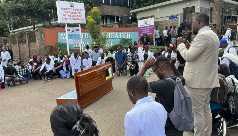 Intern doctors stage demonstrations outside Afya House