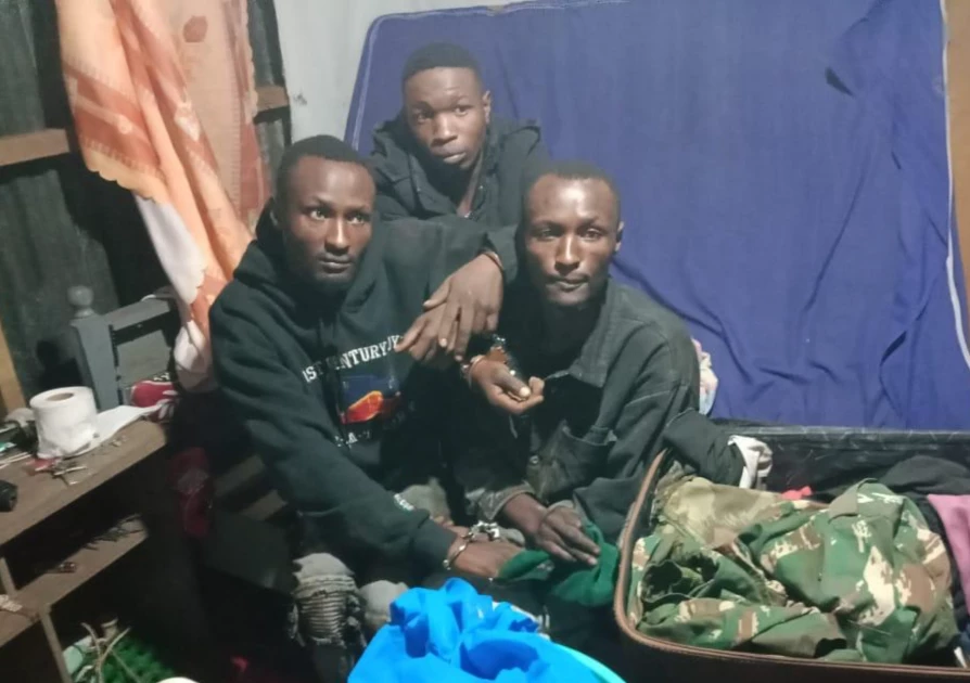 Three arrested with combat uniform, marijuana and 'other illegal items' in Kiambu