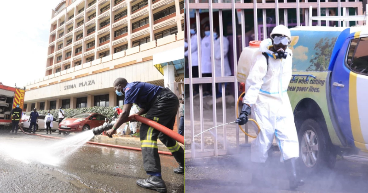 Nairobi County's Green Army cleans up, fumigates Stima Plaza after dispute with Kenya Power resolved