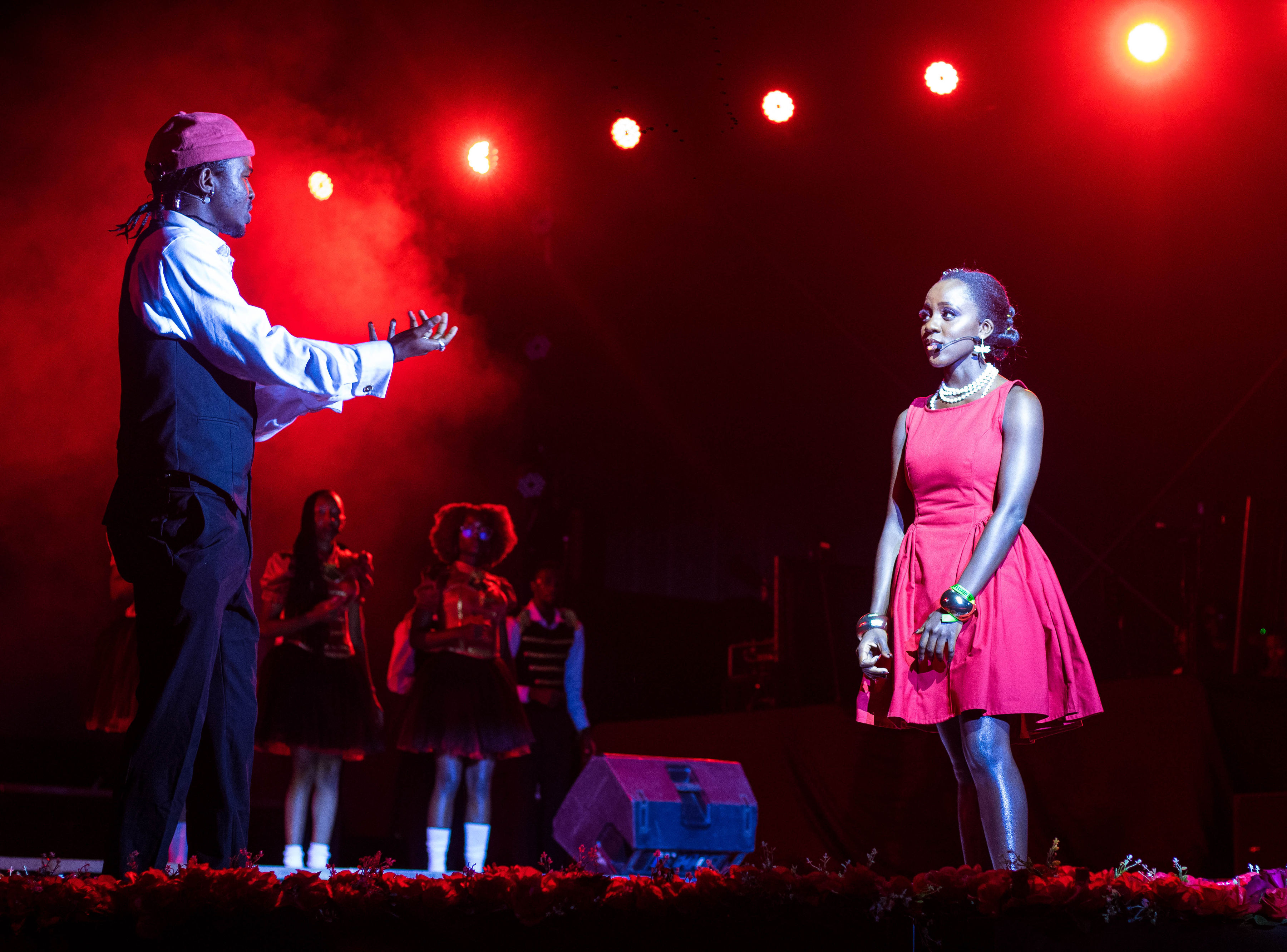 Lover Boy and Dream Girl, played by Tobit Tom and Faith Wambui, on stage during The Showman Residency performance on April 5, 2026. PHOTO | EUGENE OMONDI | CITIZEN DIGITAL