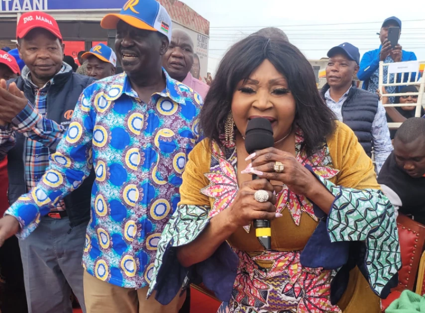 Rhumba legend Mbilia Bel drums up support for Raila as she joins Azimio campaigns in Nyeri