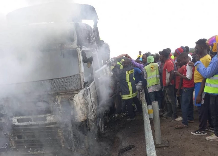 Truck burns down on the highway