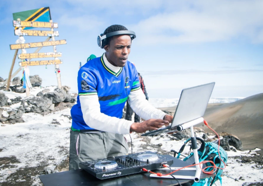 Tanzanian DJ performs on the peak of Mt Kilimanjaro