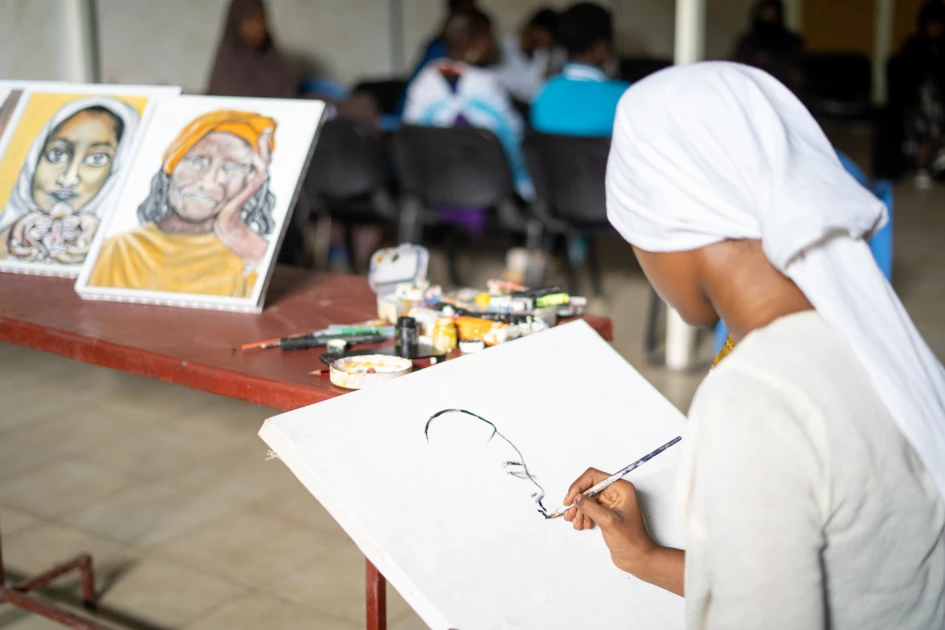 Artistic work by Sarah Sori depicts the emotions of an FGM survivor. Photo/ Mark Asibiko.