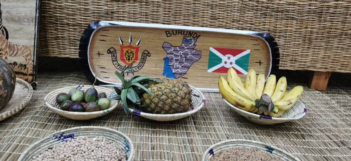 Agricultural produce displayed at the presidential palace in Burundi.