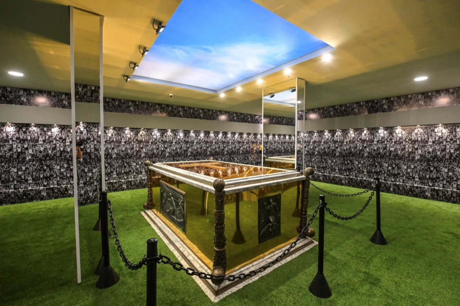 View of the mausoleum where the coffin of late Brazilian football star Pele rests, at the Ecumenical Necropolis Memorial cemetery in Santos, Brazil on May 15, 2023.